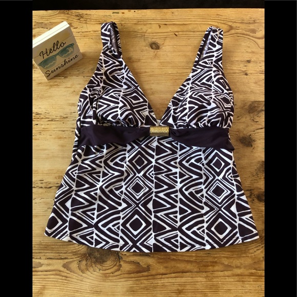 Dark purple & white geometric tankini top NWOT - Picture 1 of 5